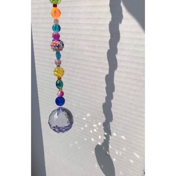 Beaded Suncatcher Light Purple Crystal Prism Hanging Patio Decor Yard Art - Picture 4 of 10